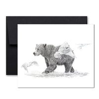 Ours Grizzly avec Oiseaux - carte de souhaits