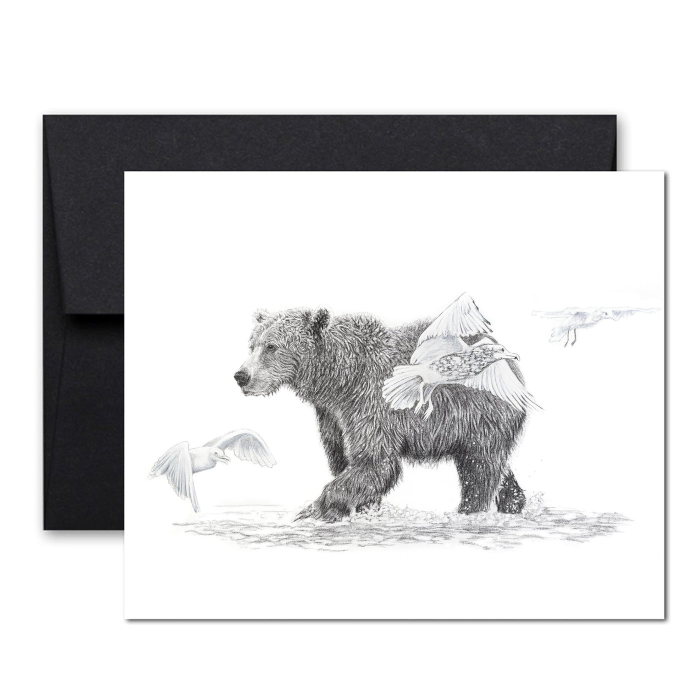 Grizzly bear with birds Greeting Card - LE NID atelier