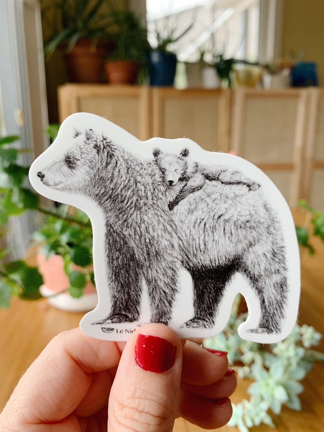 Grizzly with cub on back Sticker for Water Bottle, Agenda or Computer - LE NID atelier