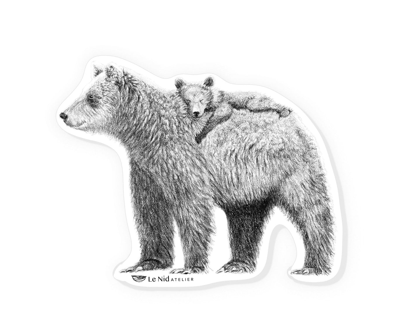 Grizzly with cub on back Sticker for Water Bottle, Agenda or Computer - LE NID atelier
