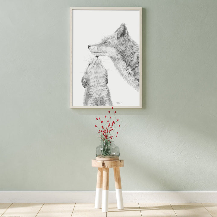 Mama Fox with baby - Black and White - LE NID atelier