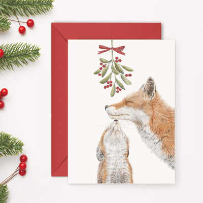 Mama Fox with baby under mistletoe - Christmas Greeting Card - LE NID atelier