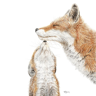 Mama fox with cub - kiss - Colored - greeting card - LE NID atelier
