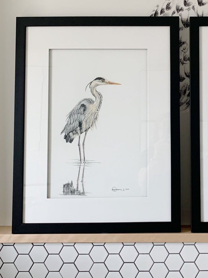 Original Artwork Great Blue Heron Walking in water No 1 - LE NID atelier