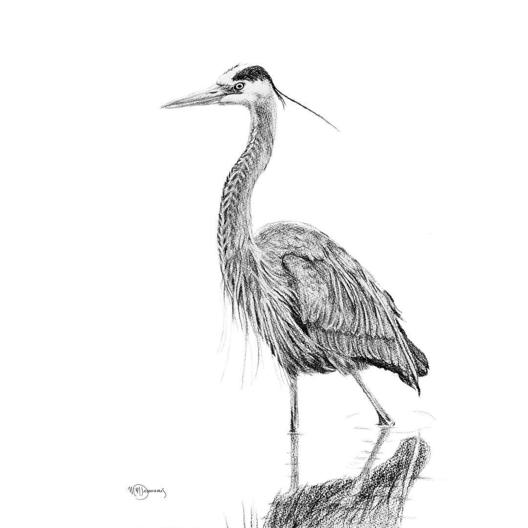 Original Artwork Great Blue Heron Walking in water No 2 - LE NID atelier