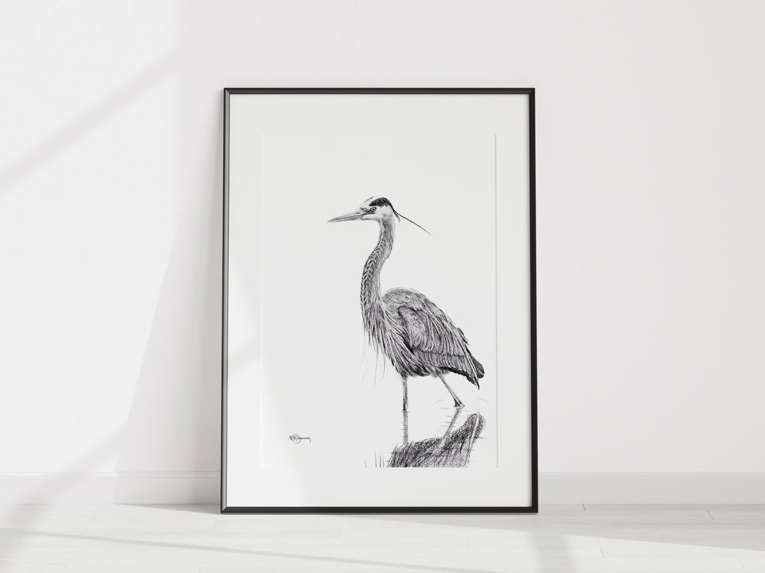 Original Artwork Great Blue Heron Walking in water No 2 - LE NID atelier