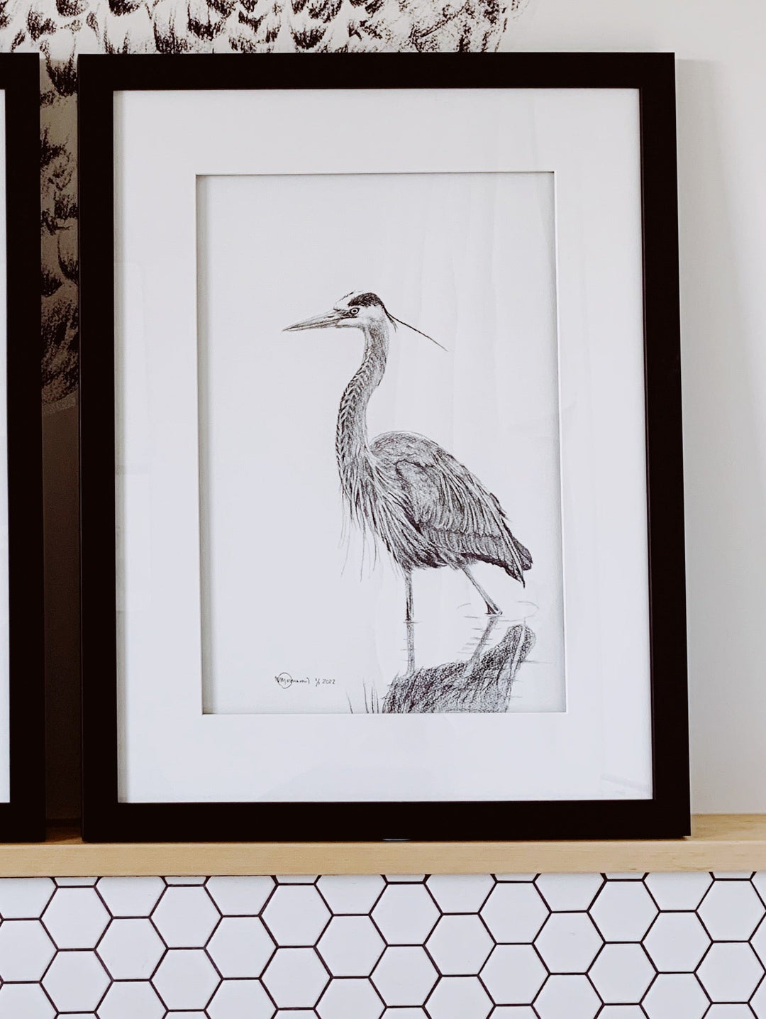 Original Artwork Great Blue Heron Walking in water No 2 - LE NID atelier