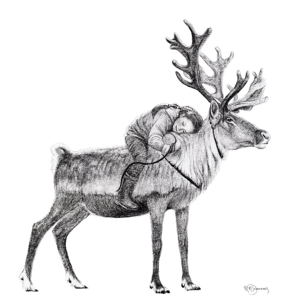Original Artwork of Tsaatan Girl with Reindeer illustration - "Social Animal" Collection - LE NID atelier