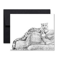 Léopard des neiges carte de souhaits- collaboration avec la fondation du Zoo