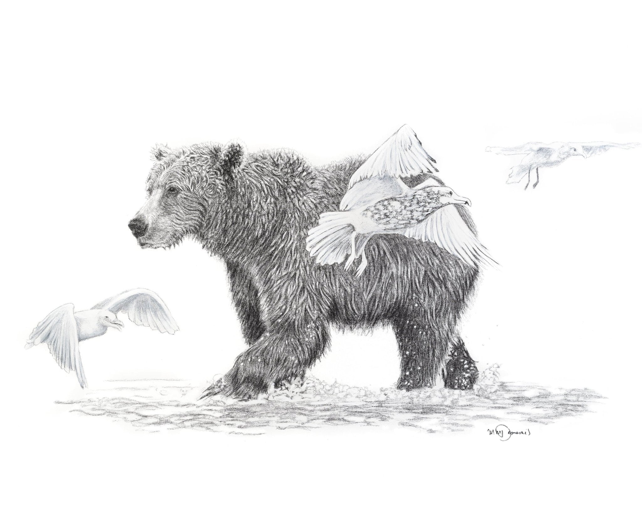 SOLD- Original Artwork - Grizzly Bear Walking in water with