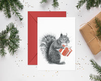 Squirrel with gift - Christmas Greeting Card