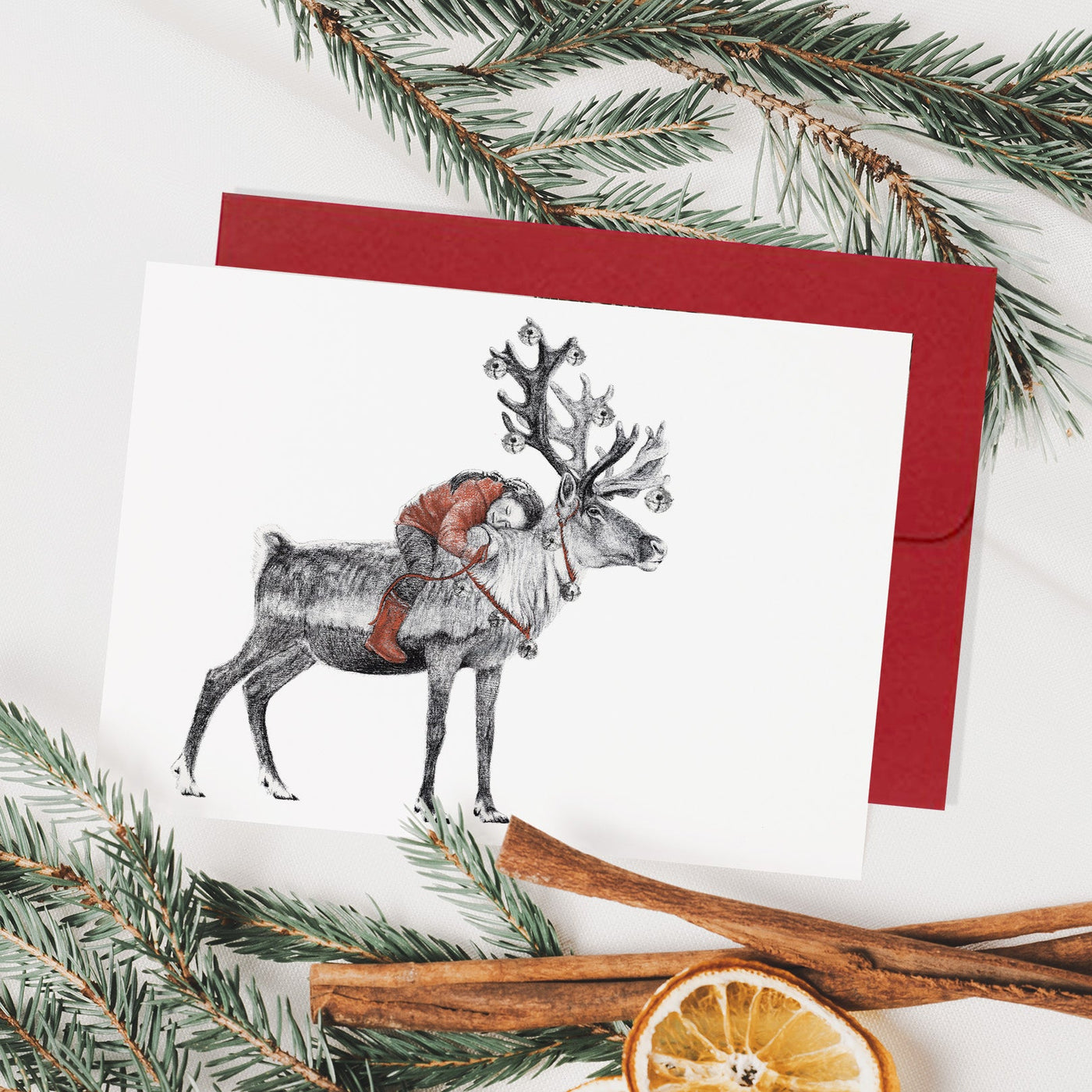 Tsaatan Girl with Reindeer - Christmas Greeting Card - LE NID atelier
