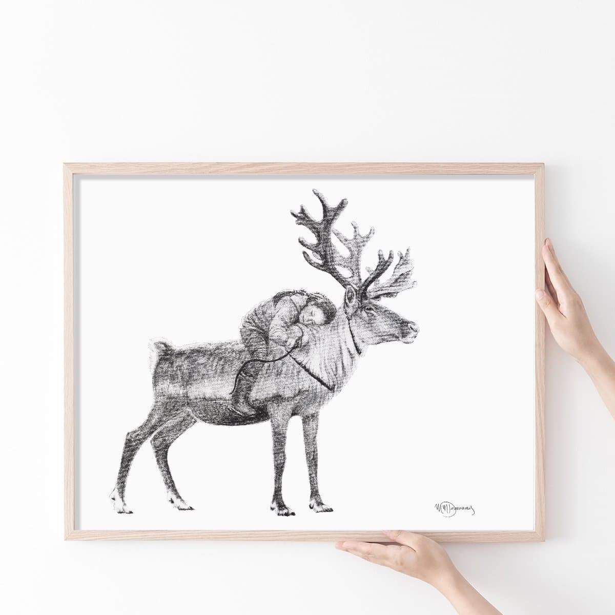 Tsaatan Girl with Reindeer illustration - 