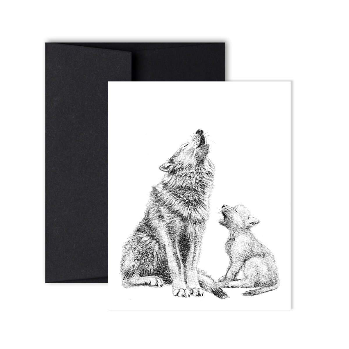 Wolf Howling with cub Greeting Card - LE NID atelier