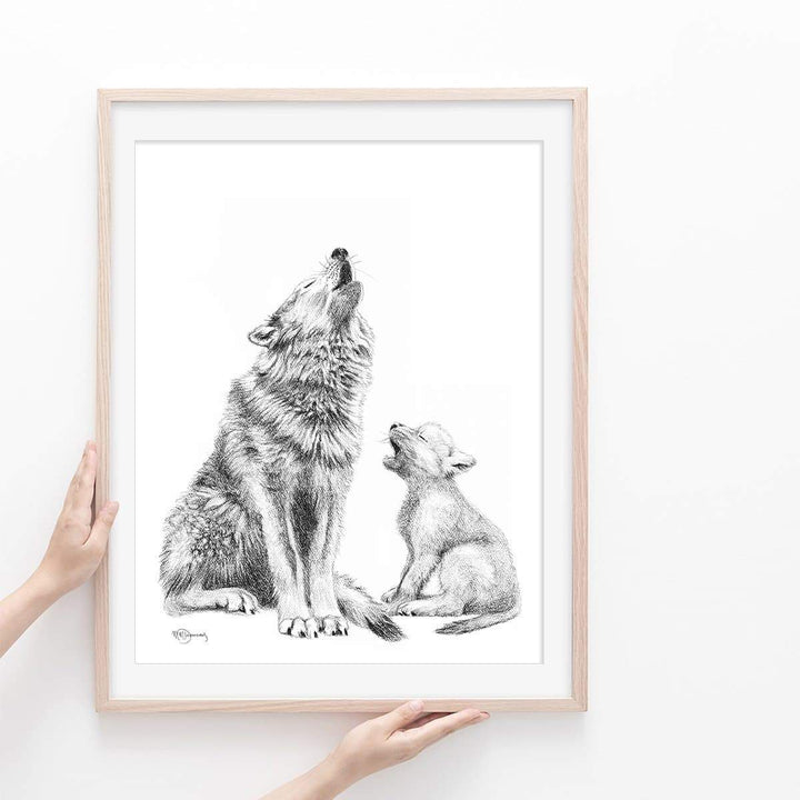 Wolf Howling with Cub Illustration - "Social Animal" Collection - LE NID atelier