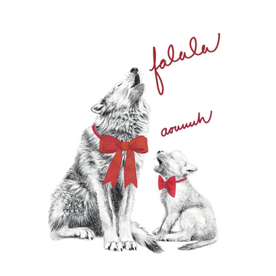 Wolf howling with cub signing FALALA - Christmas Greeting Card - LE NID atelier