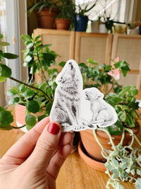 Loup qui hurle avec bébé Autocollant pour bouteille d'eau, agenda ou ordinateur