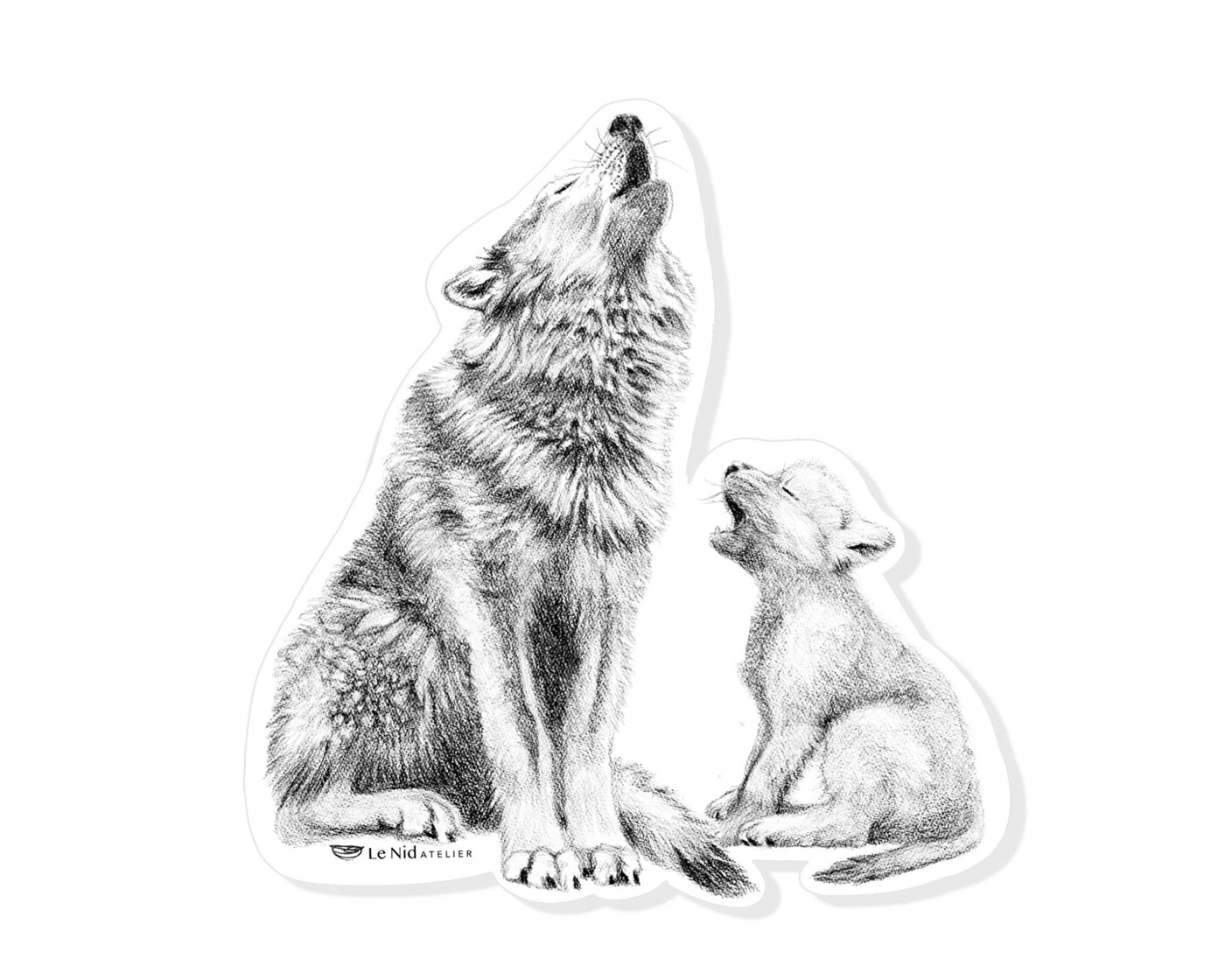 Wolf howling with cub Sticker for Water Bottle, Agenda or Computer - LE NID atelier